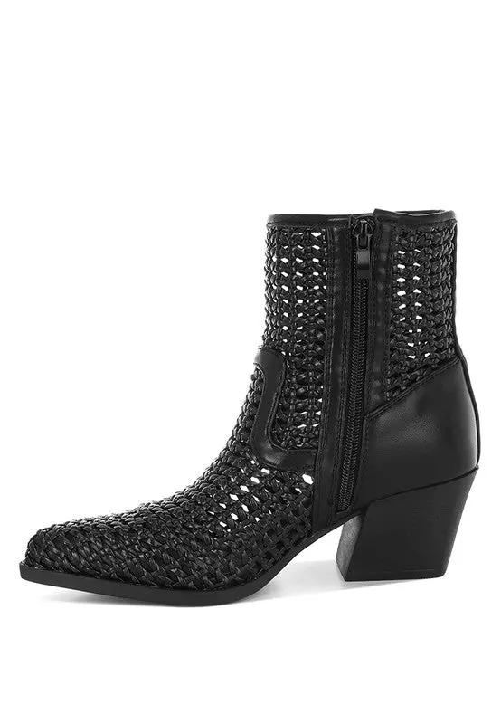 Artisole Woven Pleather Block Heel Boots for Stylish Comfort - Love Salve
